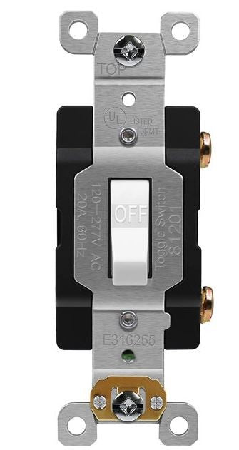 Enerlites Comm Hd Toggle Switch Single Pole 20A 120/277V White 81201-W