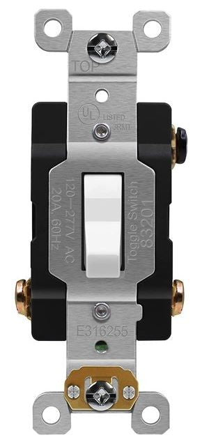 Enerlites Comm Hd Toggle Switch 3-Way 20A 120/277V White 83201-W