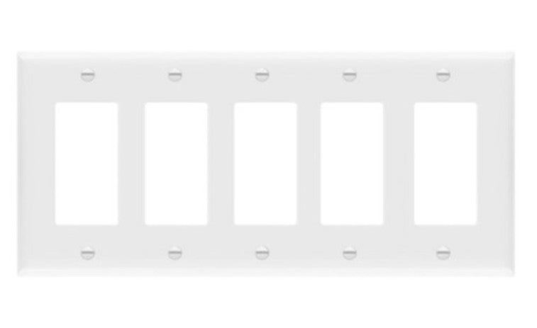 Enerlites Standard 5-Gang Decorator/GFCI Wall Plate White 8835-W