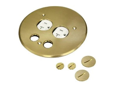 Enerlites 5 1/2" Flush Round Lids Cover Plate With 20A Twr Duplex Brass 975519-C