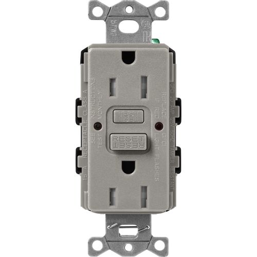 Lutron Claro GFCI receptacle in Cobblestone
