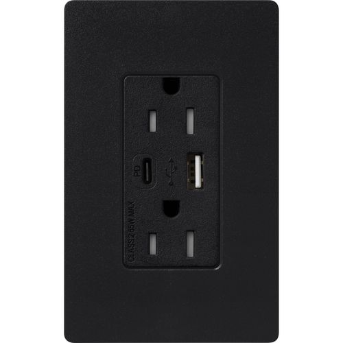 Lutron Claro USB charging receptacle in Midnight