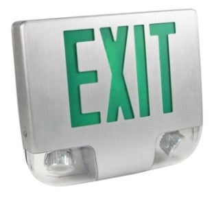 Orbit LED Die-Cast Aluminum Emergency and Exit Combo, Aluminum Housing, Black Face Plate, 2 Face, Green Letters EESLALEDAB2G