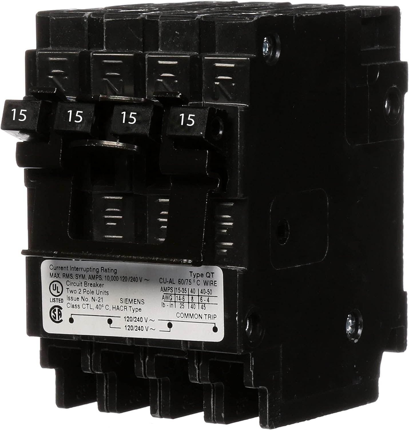 Siemens 15 Amp 120/240V 4-Pole QT Triplex Circuit Breaker 10kA Interrupt