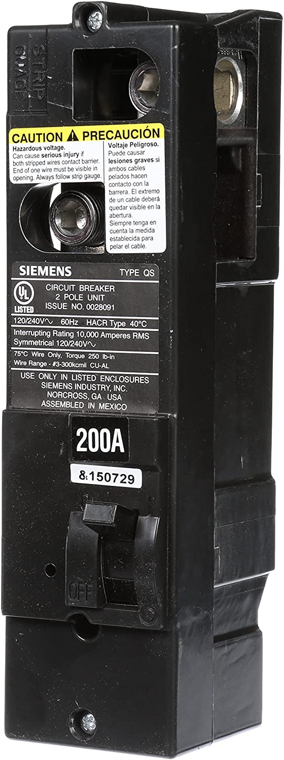Siemens 200 Amp 2-Pole 120/240V Circuit Breaker 22kA Interrupt Rating Plug-In QSH Frame