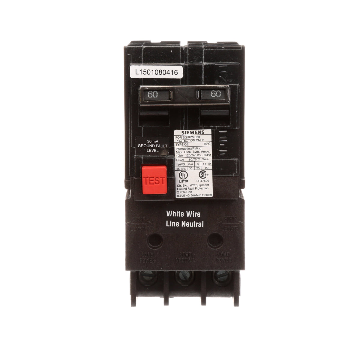 Siemens 60 Amp 2 Pole 120/240V Ground Fault Equipment Protection Circuit Breaker