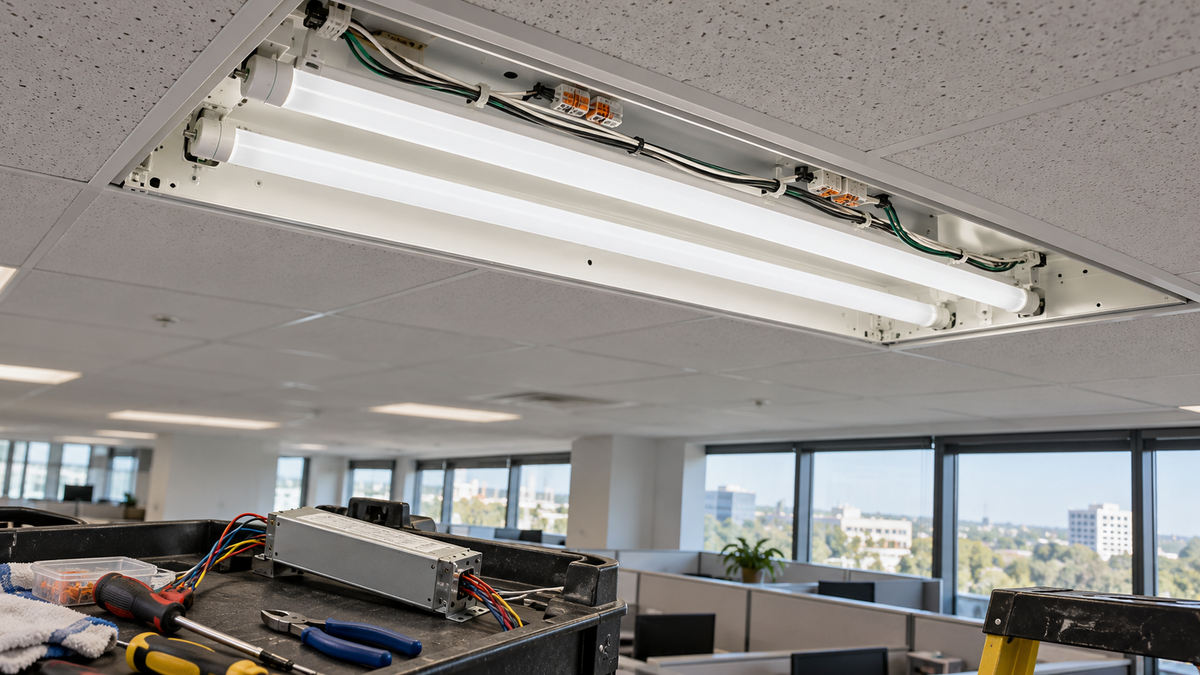 Ballast bypass LED tubes in office troffer