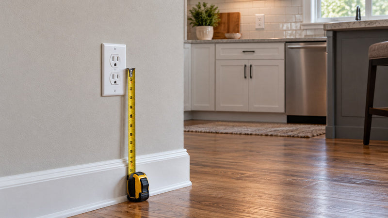 Residential electrical outlet height measured near kitchen