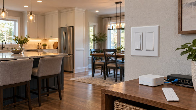 Caseta smart switches and hub in kitchen
