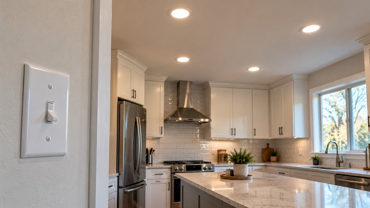 Wall switch controlling multiple kitchen ceiling lights