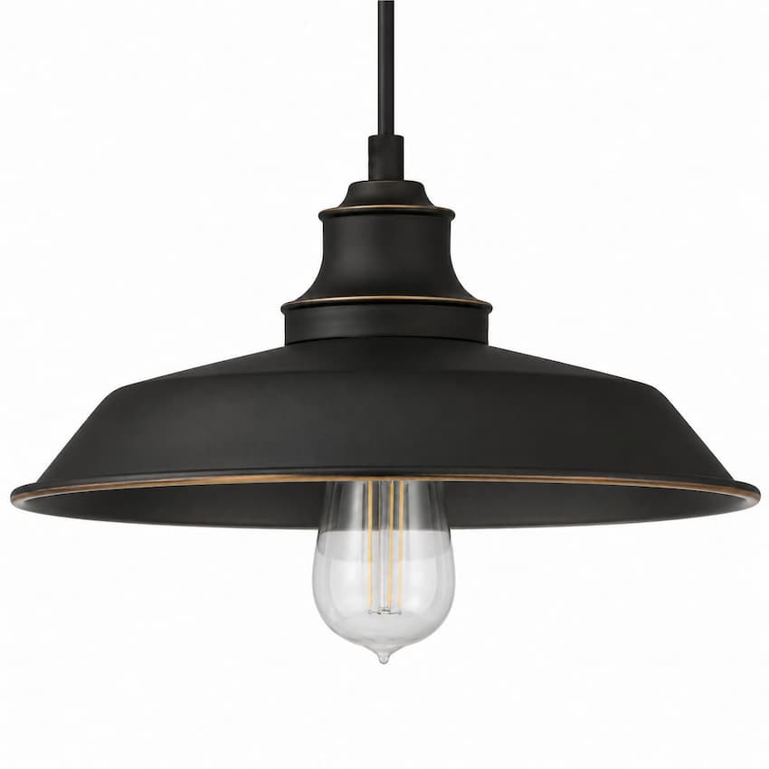 Westinghouse Lighting 6344700 Iron Hill pendant light with 12-inch metal shade, vintage industrial design and adjustable braided cord