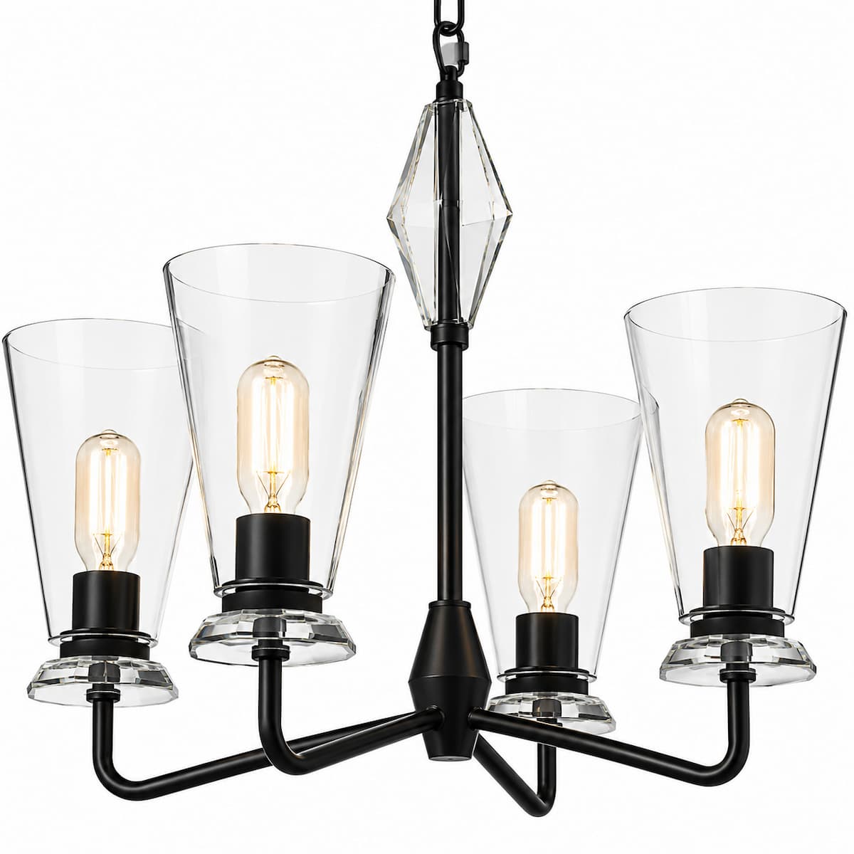 Alora Mood CH570423MBCL Salem Modern Chandelier with Matte Black Finish, Clear Glass Shades, and Decorative Crystal Details