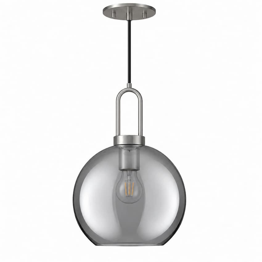 Alora Mood Soji Collection PD601710BNSM 1-Light Pendant with Brushed Nickel Steel Frame, Smoked Solid Glass Shade and E26 Bulb Base