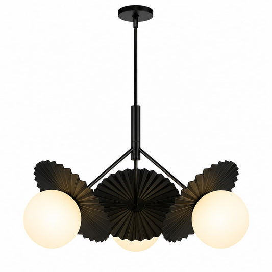 Alora Mood CH501334MBOP Plume 34-Inch Chandelier in Matte Black Finish with Matte Opal Glass Globes