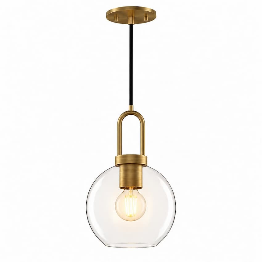 Alora Mood Soji PD601608AGCL 8-Inch Pendant Light in Aged Gold Finish with Clear Glass Globe Shade