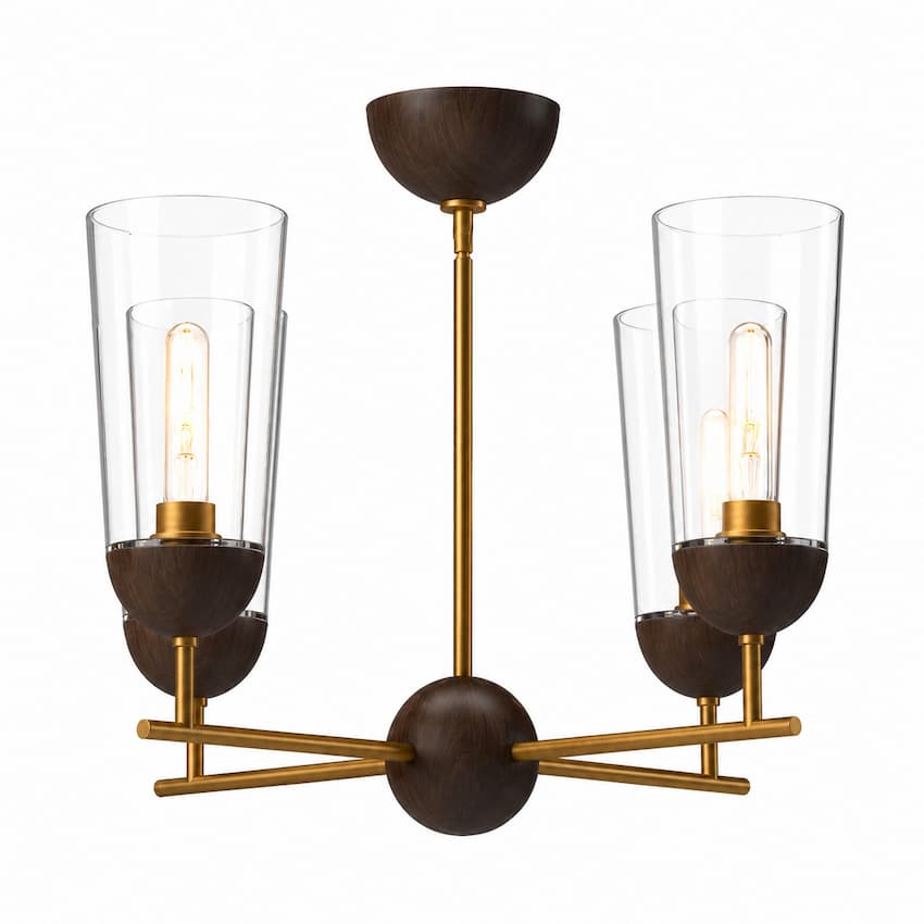 Alora Mood Emil CH542324 25-Inch Eclectic Chandelier with Organic Wood-Inspired Details and Clear Glass Shades, Unlit Product View