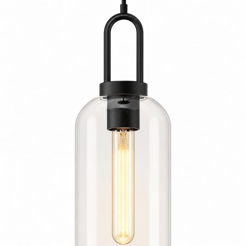 Alora Mood PD401606MBCL Soji Japanese Lantern-Inspired Pendant Ceiling Light with Matte Black Finish and Clear Glass Shade