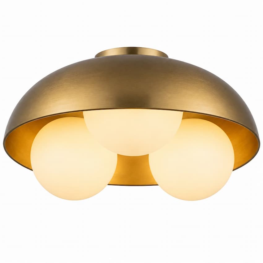Alora Mood Robyn Collection FM495316BGOP Flush Mount Ceiling Light with Brushed Gold Steel Shade and Three Matte Opal Glass Globes