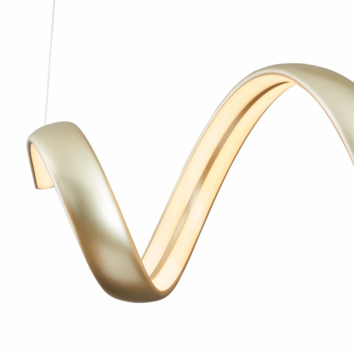 Modern Abra Sling linear spring pendant fixture with artistic flowing form for stylish dining, kitchen, and statement lighting
