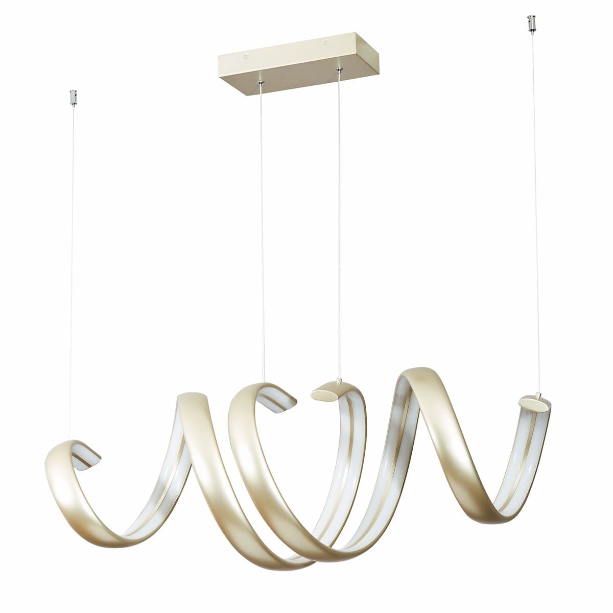 Abra 10006PN Sling linear spring pendant with modern sculptural profile for dining rooms, kitchen islands, and contemporary interiors