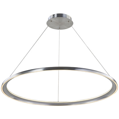 Abra Saturn 10011PN contemporary 36-inch pendant featuring dual illuminated rings with integrated LED lighting