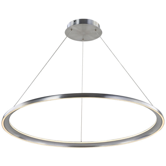 Abra Saturn 10011PN contemporary 36-inch pendant featuring dual illuminated rings with integrated LED lighting