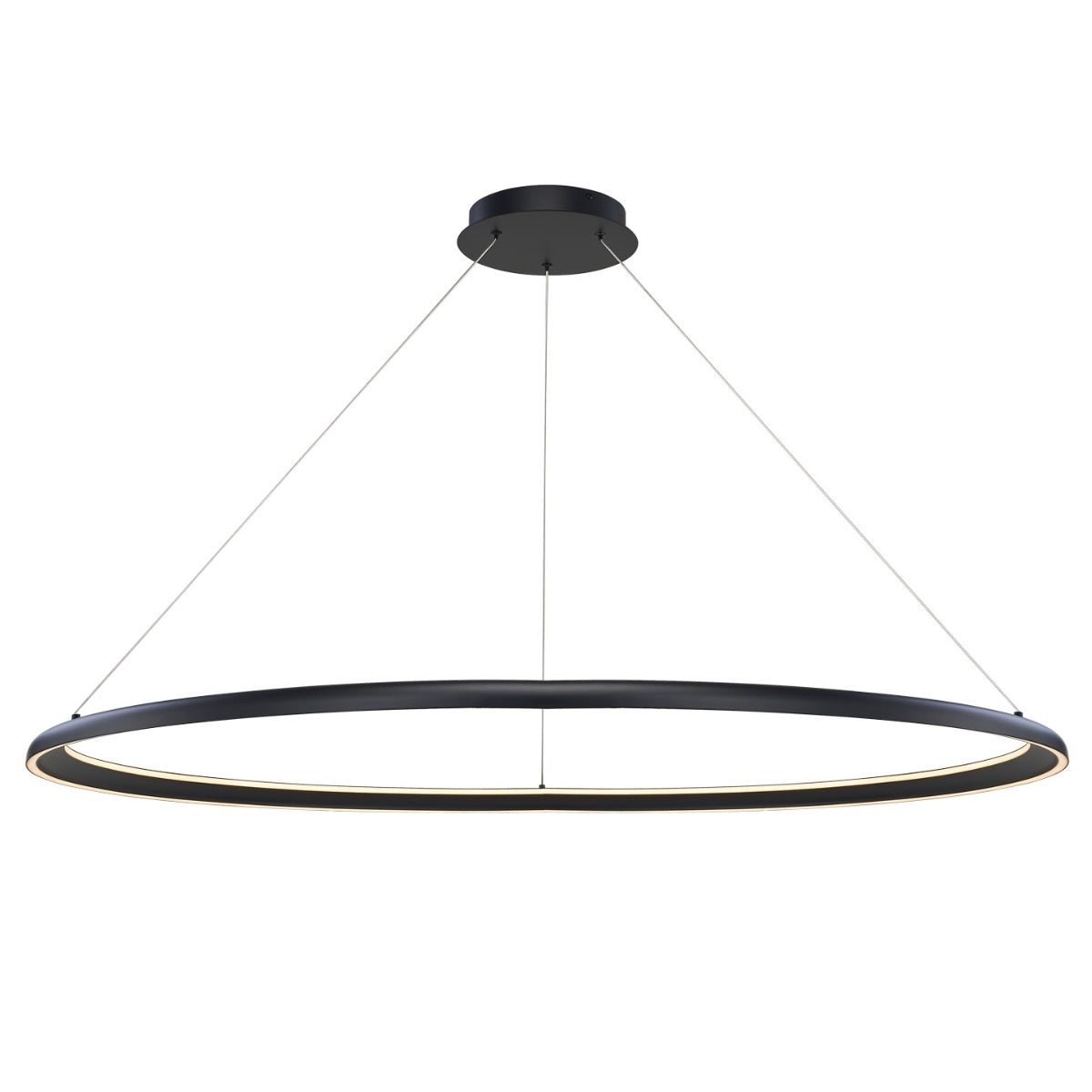 Abra Saturn 10012PN contemporary 48-inch pendant featuring dual illuminated rings with integrated LED lighting