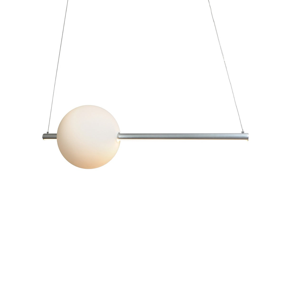 Abra 10023PN Orb linear bar pendant light with decorative opal glass orb and dual-direction LED lighting for contemporary interiors