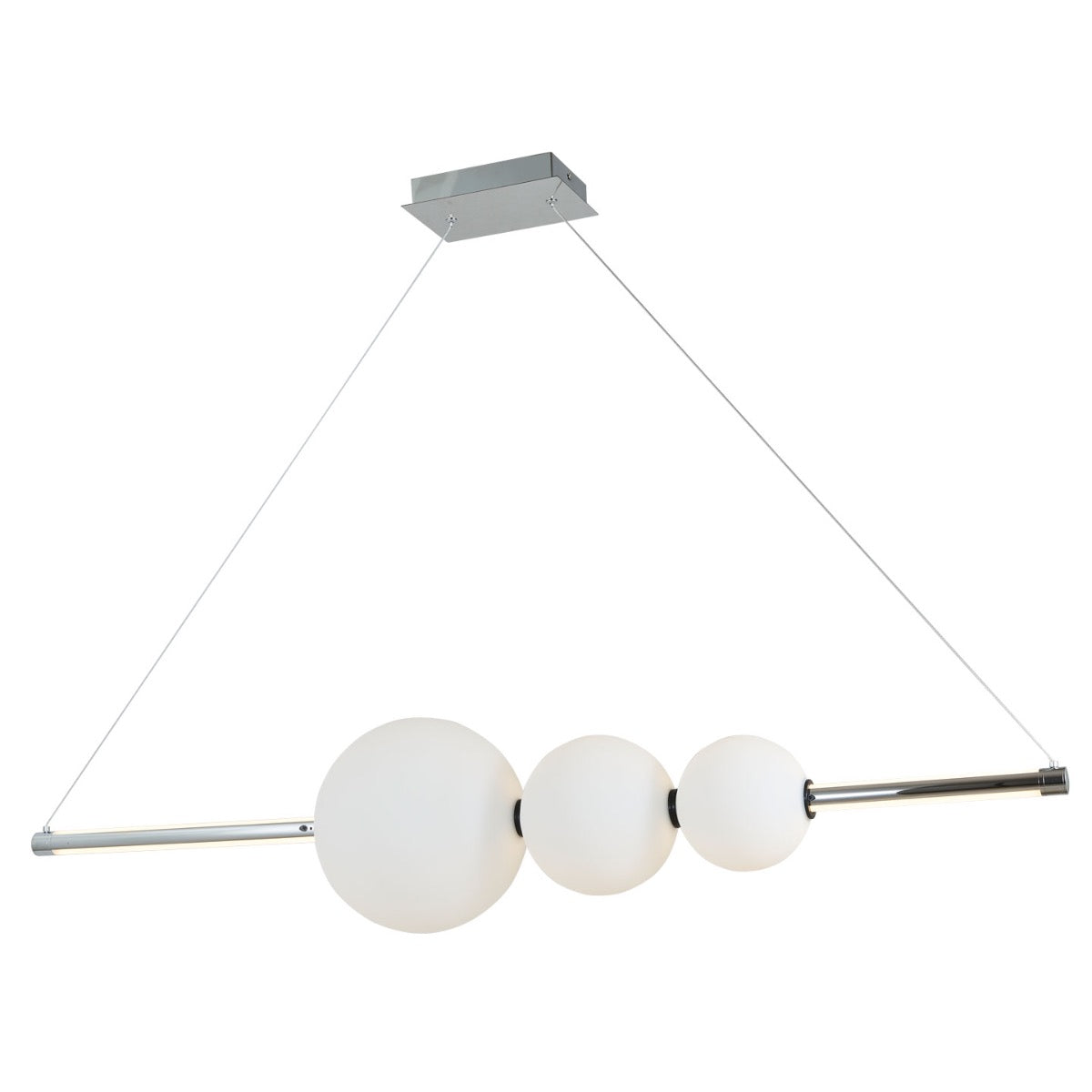 Abra Orb 10026PN LED linear pendant featuring three decorative glass orbs with integrated up and down lighting