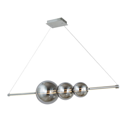 Abra Orb 10026PN linear bar pendant with three glass orbs and up-down illumination for modern interior lighting