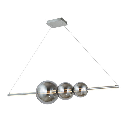 Abra Orb 10026PN linear bar pendant with three glass orbs and up-down illumination for modern interior lighting