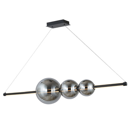 Abra 10026PN Orb linear bar pendant light with three glass globe accents and dual-direction illumination for contemporary interiors
