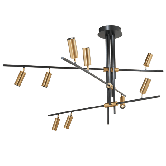 Abra Spartan 9-Light Cylinder Spotlight Pendant Matte Black.Gold