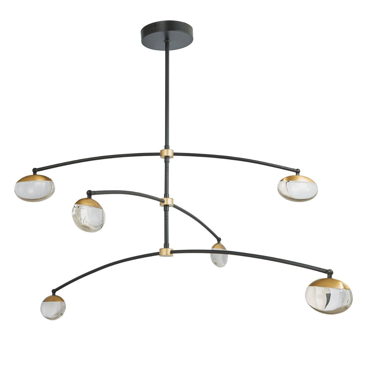 Abra Athena 10067PN 6-light ceiling pendant featuring decorative crystal teardrops and sleek cylinder glass shades