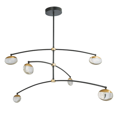Abra Athena 10067PN 6-light ceiling pendant featuring decorative crystal teardrops and sleek cylinder glass shades