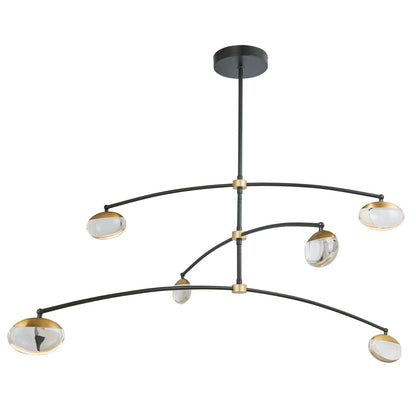Abra Athena 10067PN 6-light pendant with crystal teardrops and cylinder glass shades for elegant modern interiors