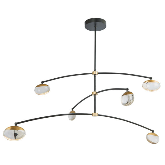 Abra Athena 10067PN 6-light pendant with crystal teardrops and cylinder glass shades for elegant modern interiors