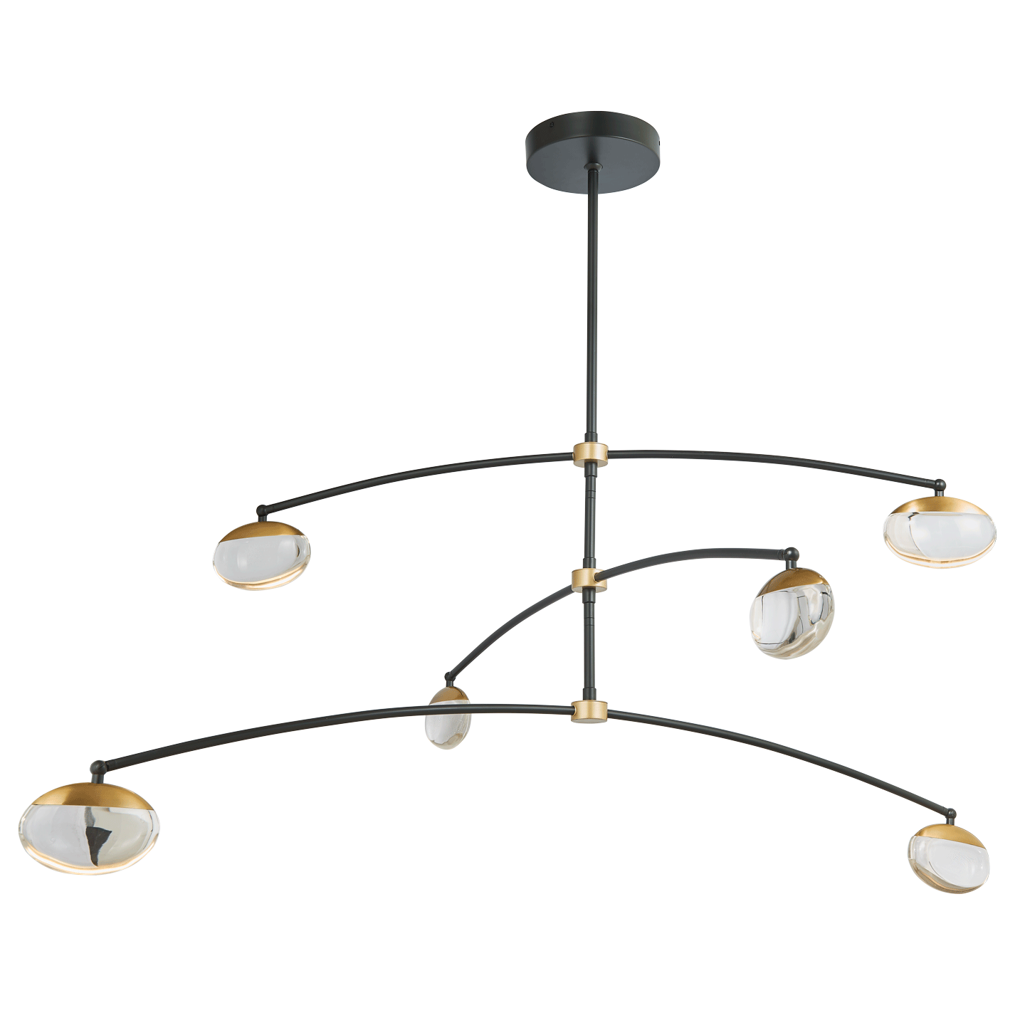 Abra Athena 6-Light Crystal Teardrop Cylinder Glass Pendant Matte Black : Brushed Brass
