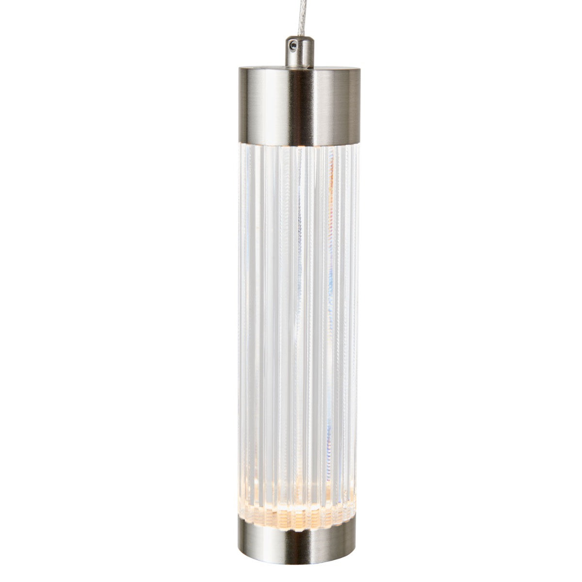 Abra Spin 10154PN pendant fixture featuring a 10-inch ribbed acrylic shade and Uni-Jack plug for contemporary illumination