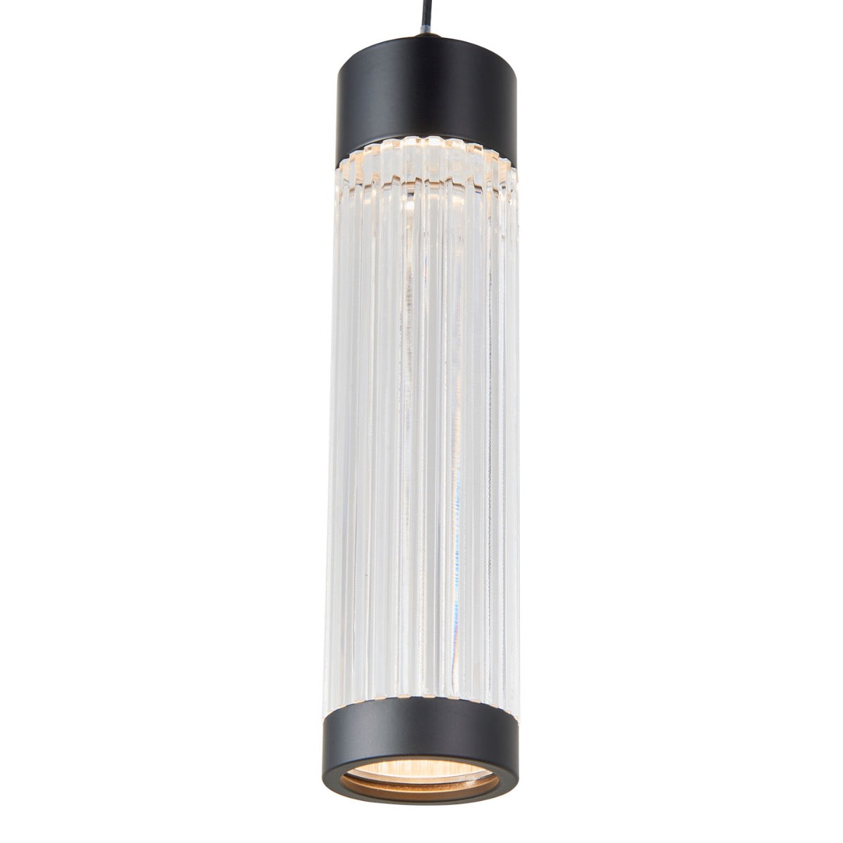 Modern Abra Spin 10-inch pendant fixture with ribbed acrylic design and Uni-Jack plug for stylish kitchen and dining lighting