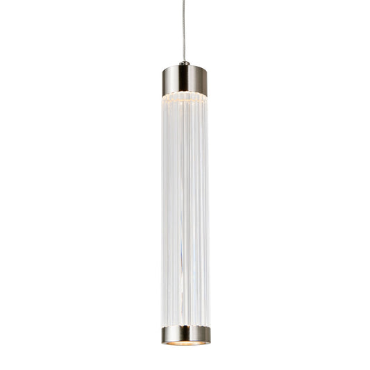 Abra Spin 14 Inch Ribbed Acrylic Pendant with Uni-Jack Plug Brushed Nickel