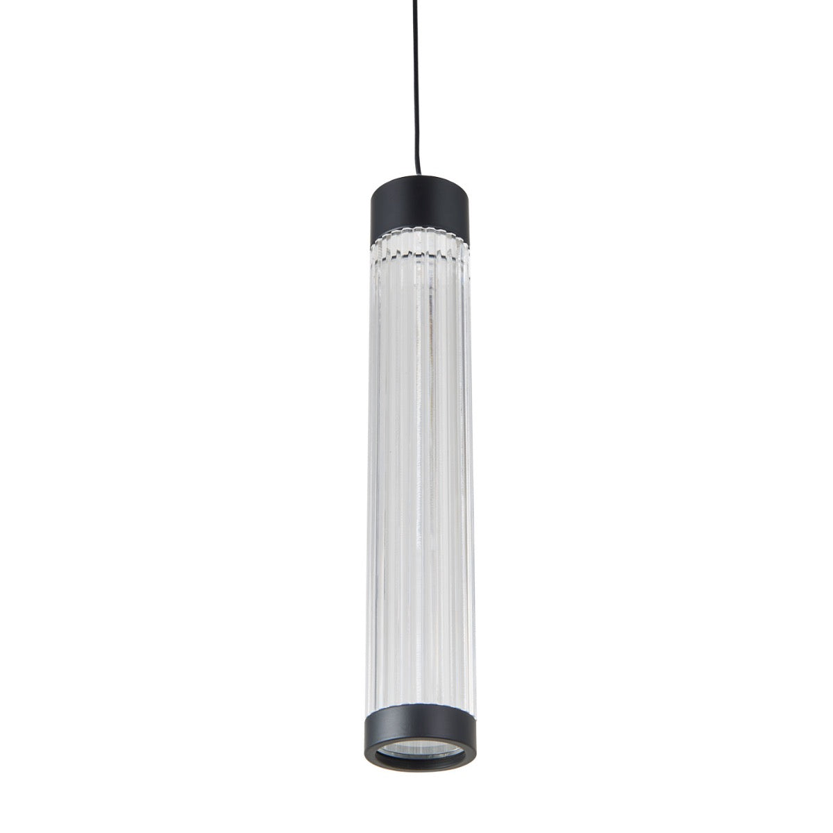 Modern Abra Spin 14-inch pendant fixture with ribbed acrylic design and Uni-Jack plug for stylish kitchen and dining lighting