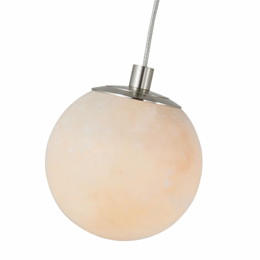 Abra Stone 10166PN LED pendant featuring a natural alabaster orb shade, 3000K integrated LED and contemporary ceiling-mounted design