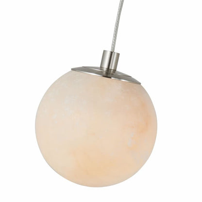 Abra Stone 10166PN LED pendant featuring a natural alabaster orb shade, 3000K integrated LED and contemporary ceiling-mounted design