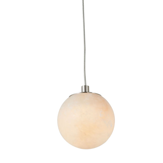 Abra Stone Alabaster Stone Orb Pendant includes 120" Cord and Uni-Jack Plug Brushed Nickel