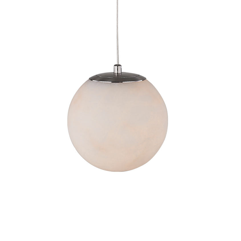 Abra Stone Alabaster Stone Orb Pendant includes 120" Cord and Uni-Jack Plug Brushed Nickel