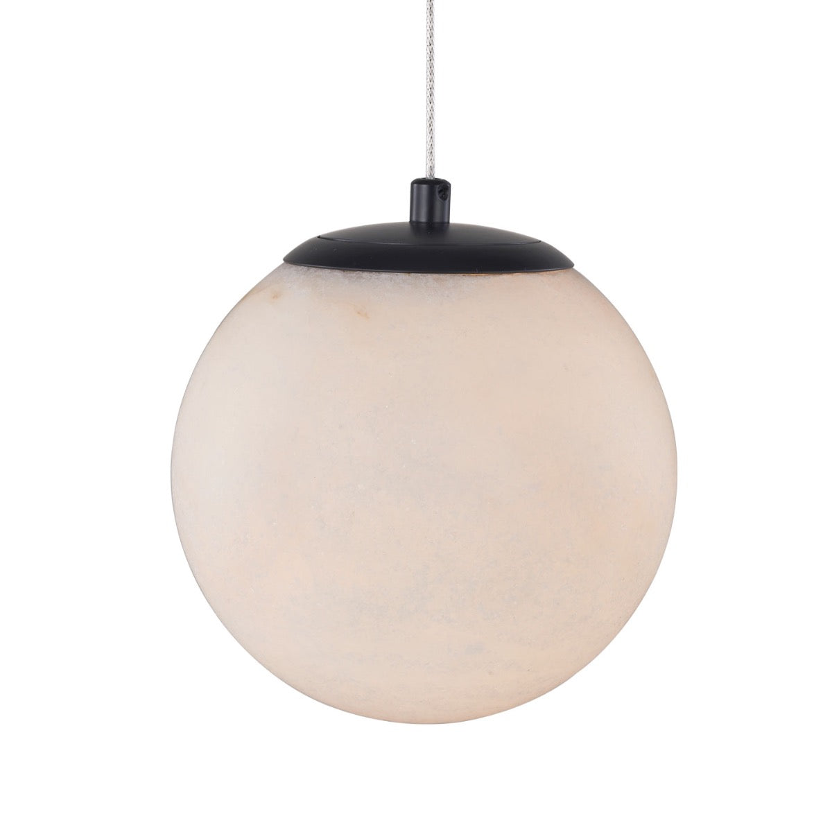 Abra Stone 10167PN pendant featuring a natural alabaster stone orb shade with 120-inch suspension cord and Uni-Jack plug