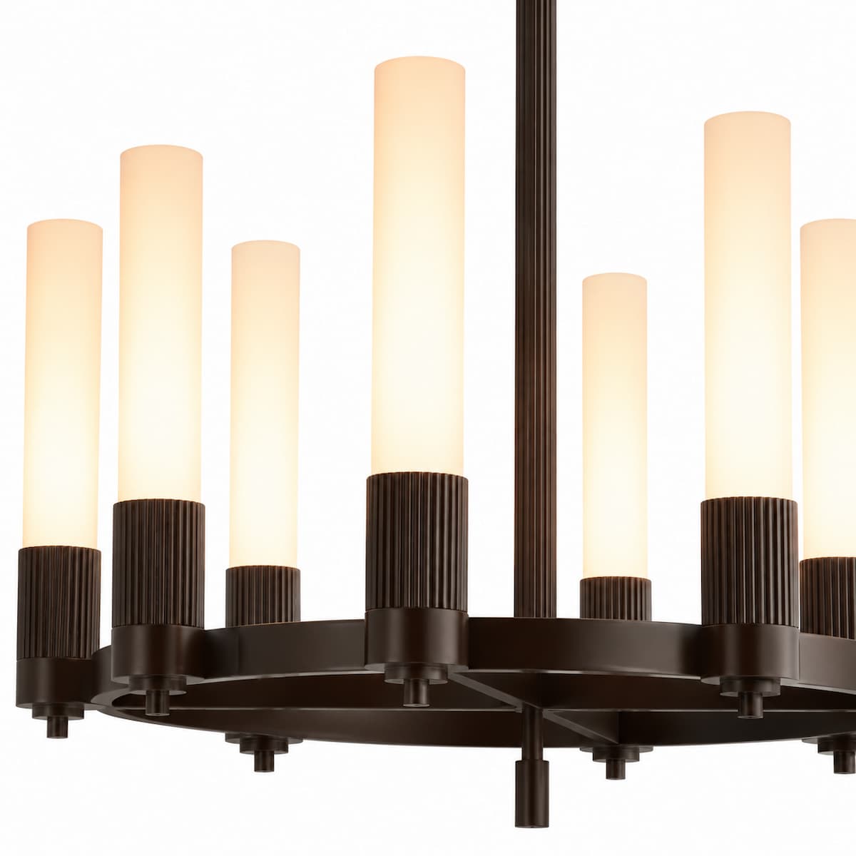 Alora Mood CH416108WB Rue Modern Chandelier with Warm Bronze Ribbed Metal Details and Glossy Opal Glass Shades