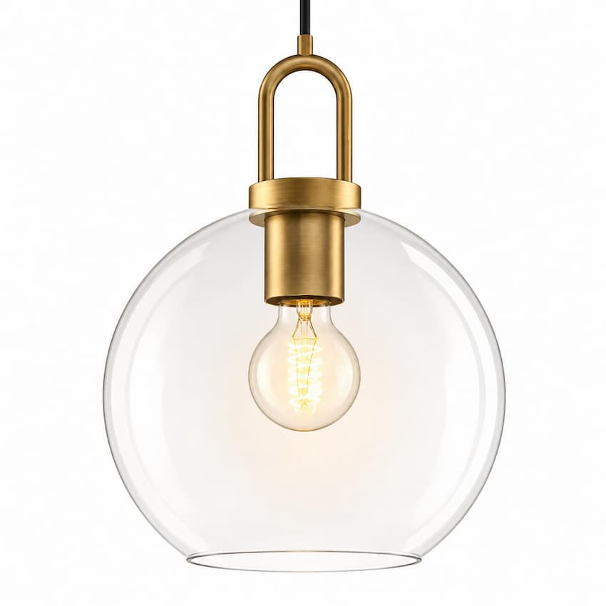 Alora Mood PD601710AGCL Soji Japanese Lantern-Inspired Pendant Ceiling Light with Aged Gold Finish and Clear Glass Globe Shade