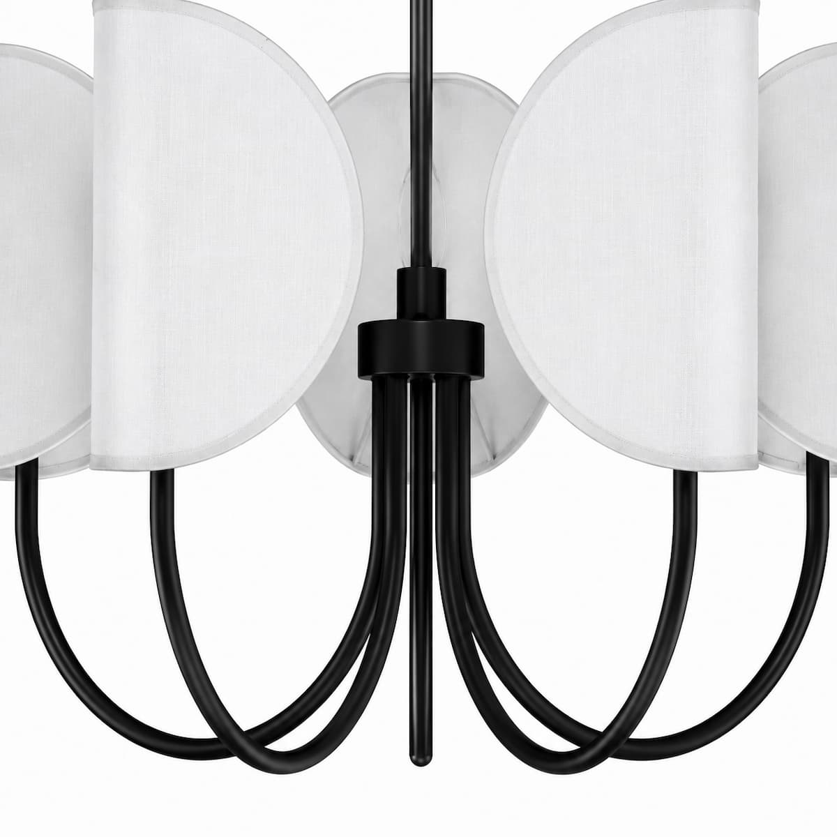 Alora Mood CH450732MBCW Seno five-light chandelier with Matte Black finish, White Cotton fabric shades, and elegant modern dining room ceiling lighting